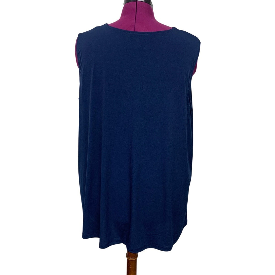 NWT New Catherines Womens Plus Size 2X Blue Washable Sleeveless Long Tunic Top