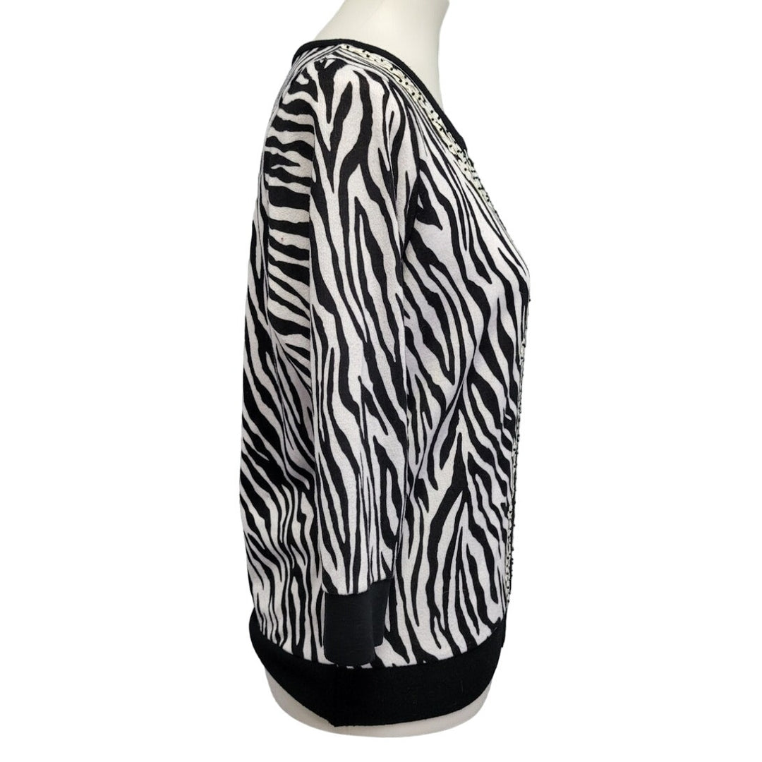 Cathy Daniels Womens Medium Cotton Acrylic Long Sleeve Zebra Print Knit Sweater