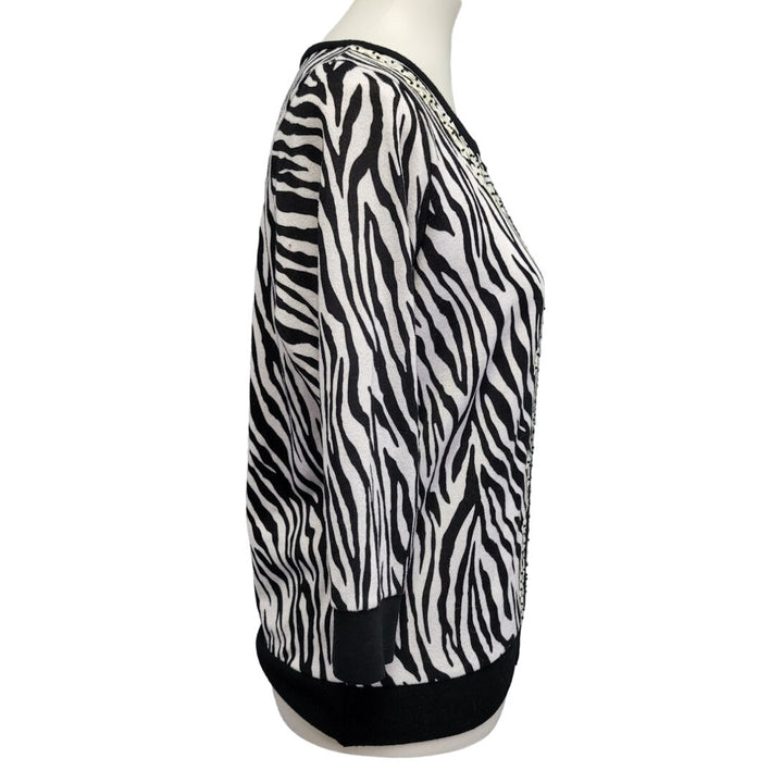 Cathy Daniels Womens Medium Cotton Acrylic Long Sleeve Zebra Print Knit Sweater