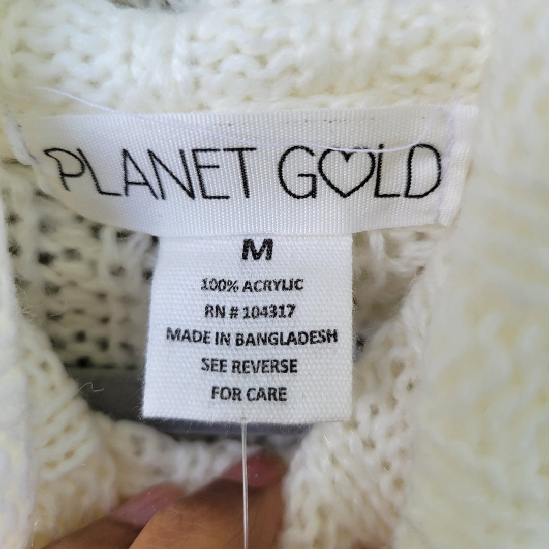 NWT New Planet Gold Womens Medium Cowl Neck Long Sleeve Cozy Cables Knit Sweater