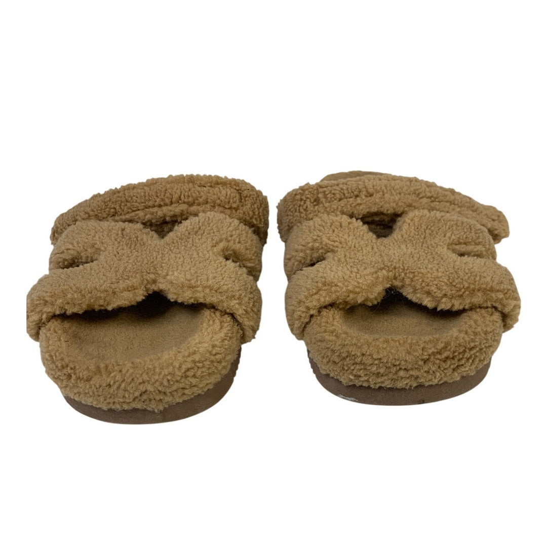 Wild Fable Womens Size 9 Brown Fuzzy Slippers Slip On Open Round Toe Shoes