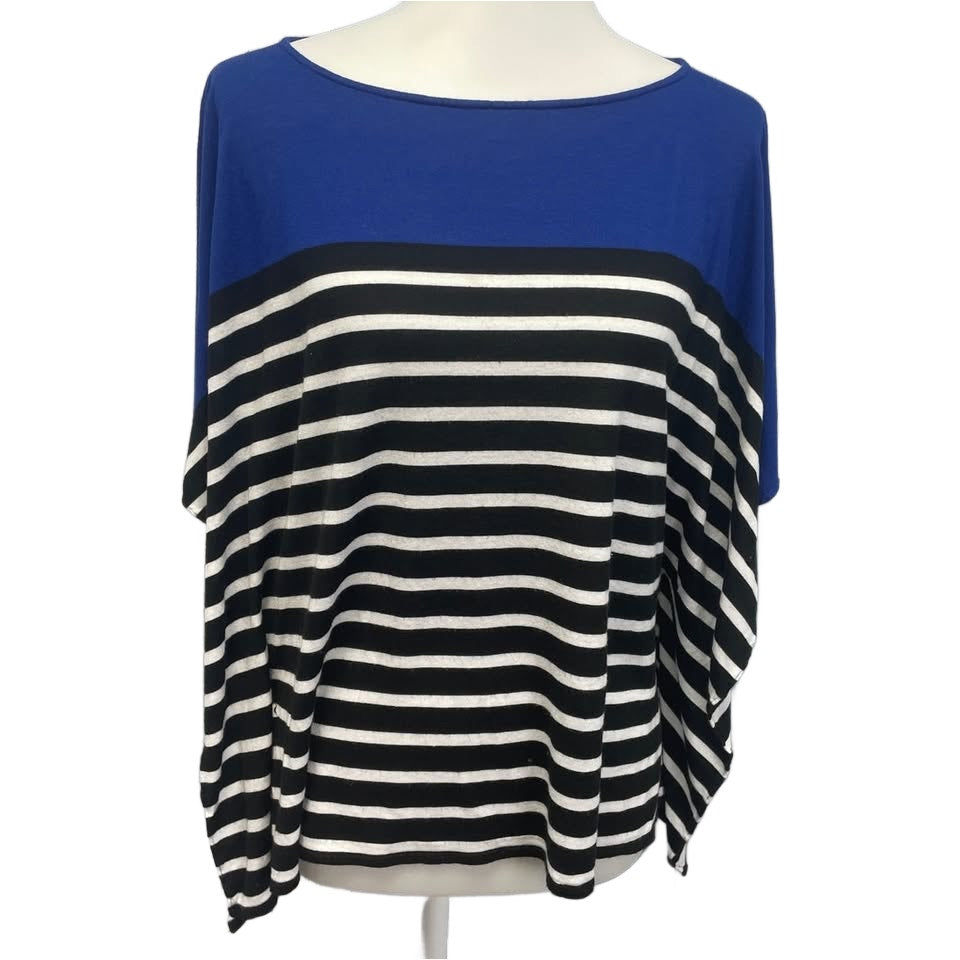 Talbots Womens Small Batwing Striped PolyBlend Flowy Short Sleeve Blouse Top