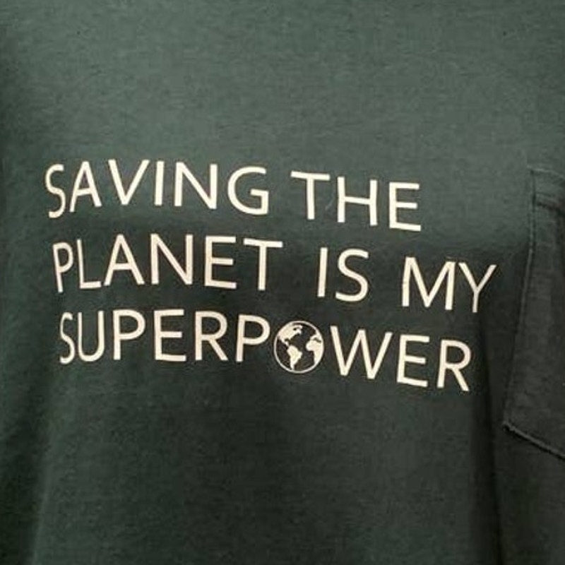 Handmade Upcycled Mens 2XL Saving the Planet is My Superpower Cotton Blend Tee