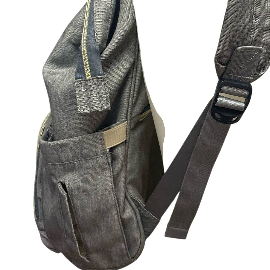 LAND Designed for Baby Gray Backpack Diaper Bag Exterior Interior Zipper Pocket