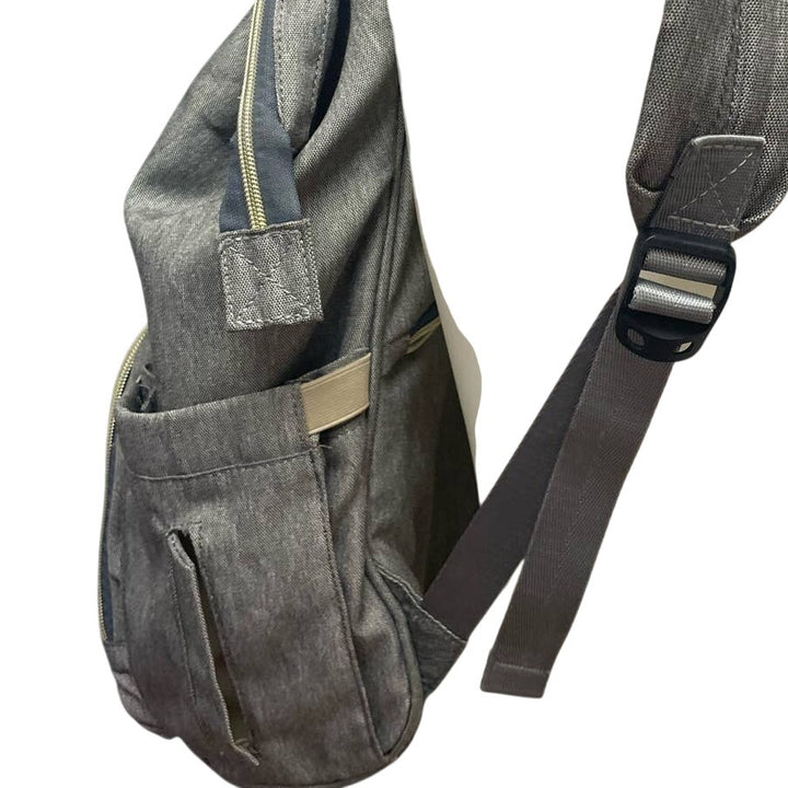 LAND Designed for Baby Gray Backpack Diaper Bag Exterior Interior Zipper Pocket
