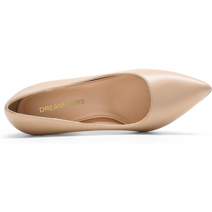New Dream Pairs Womens Size 7.5 Tan Pointy Toe 4" Block Heel Slip On Pumps Shoes