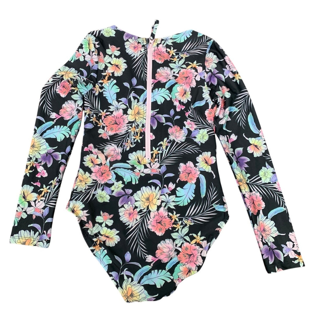 New Art Class Girls Medium (8) Keyhole Front Long Sleeve Floral 1PC Swimsuit