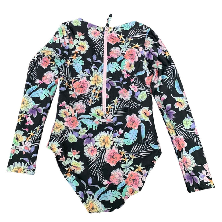 New Art Class Girls Medium (8) Keyhole Front Long Sleeve Floral 1PC Swimsuit