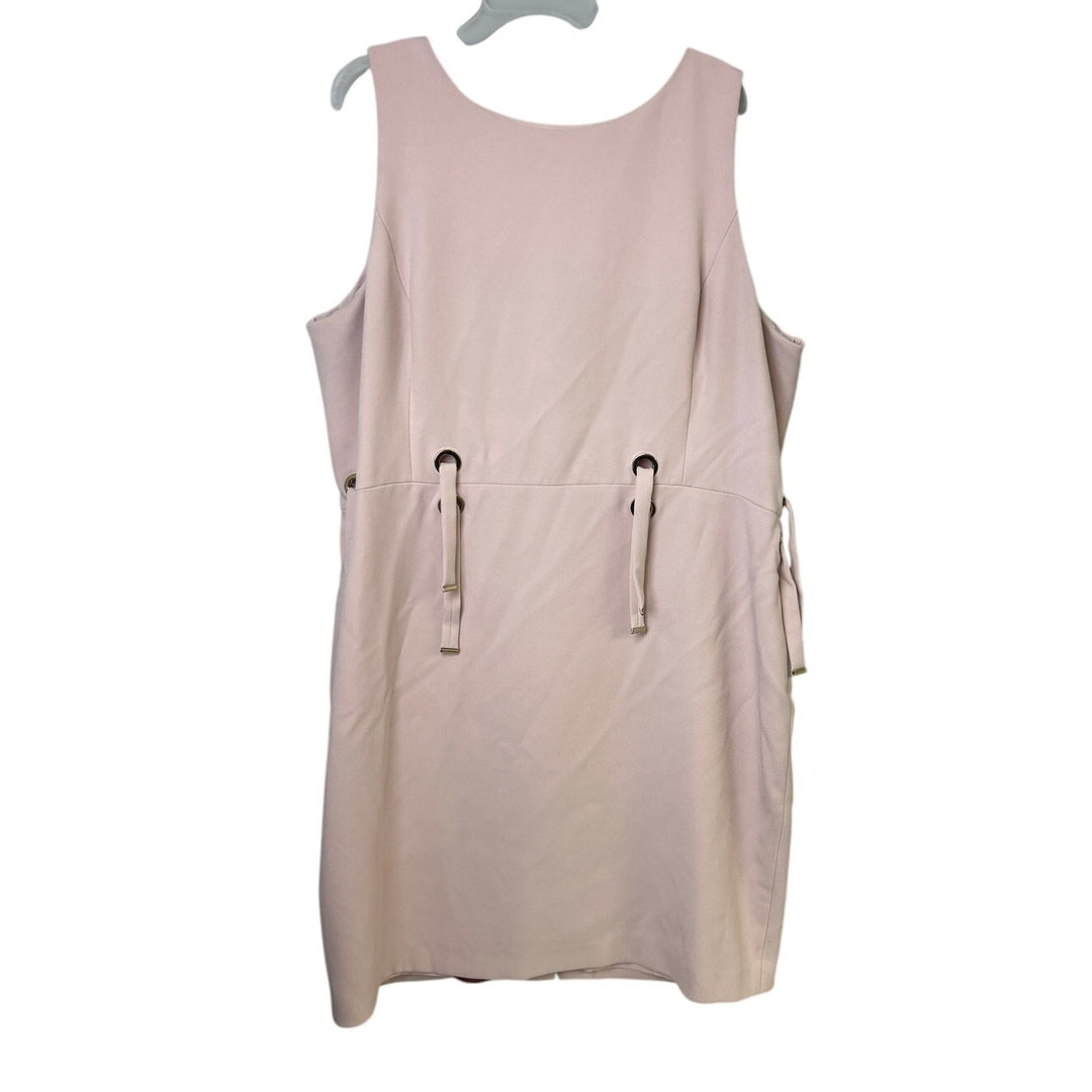 Badgley Mischka Womens Size 22 Blush Pink Boat Neck Grommet Ties Sheath Dress