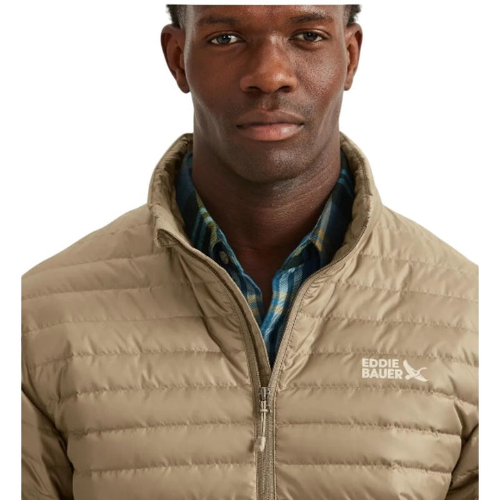 New Eddie Bauer Mens Microlight Dark Khaki 650FP Full Zip Down Jacket Coat