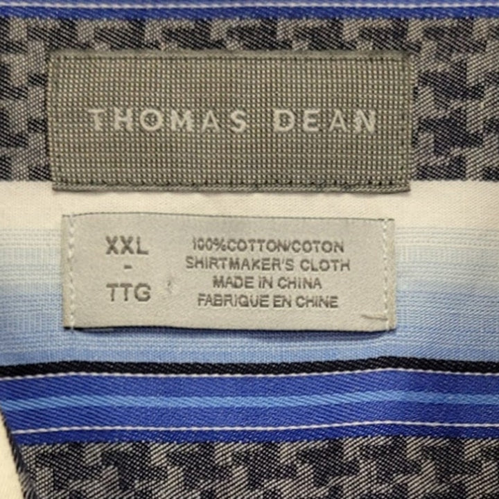 Thomas Dean Mens XXL 100% Cotton Striped Long Button Up Shirt w Front Pocket