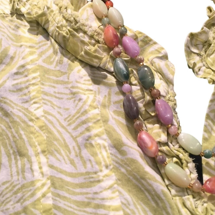 LOFT Medium 100% Cotton Ruffled Floral Sleeveless Frilly Tank Top bonus necklace