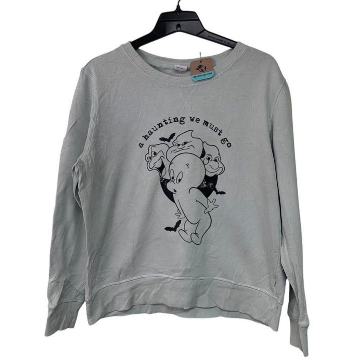 Upcycled Hand Printed Womens Large Casper Ghost A Hunting We Must Go Sweatshirt