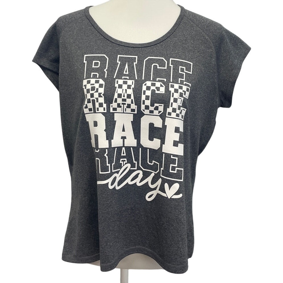 Hand Printed Upcycled Womens XL Race Day Crew Neck Athletic Tee Shirt