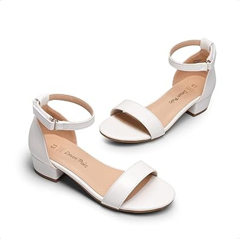 Dream Pairs Little Girls Size 2 White Low Heel Open Toe Ankle Hook Loop Shoes