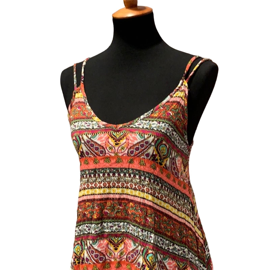 See You Monday Womens Small 100% Rayon Boho Floral Print Strappy Tank Top Blouse
