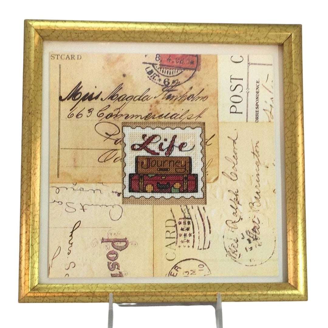 Handmade Cross Stitch Life Journey Postage Stamp Love to Travel Framed Wall Art