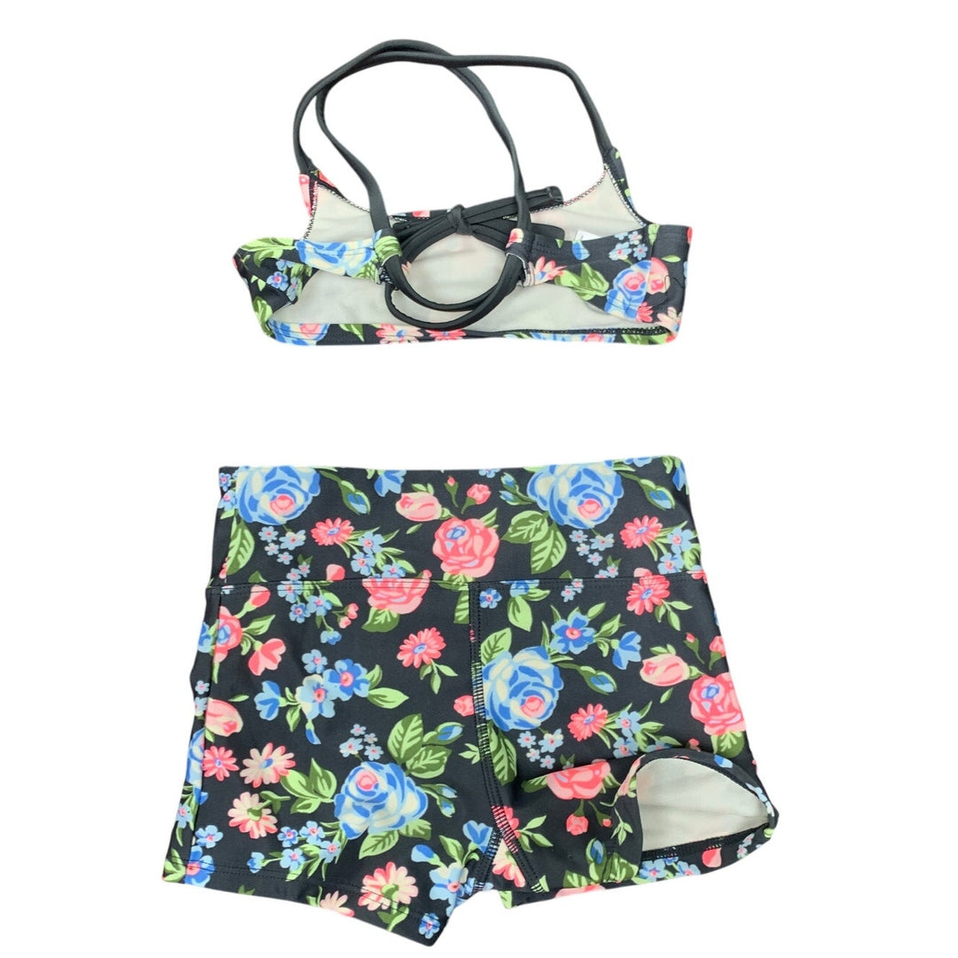 New Art Class Girls XS (4/5) Black Floral 2PC Bikini Shorts Swim Swimsuit Suit