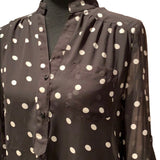 Francesca's Collections Small Black White Button Down Flowy Polka Dot Sheer Top