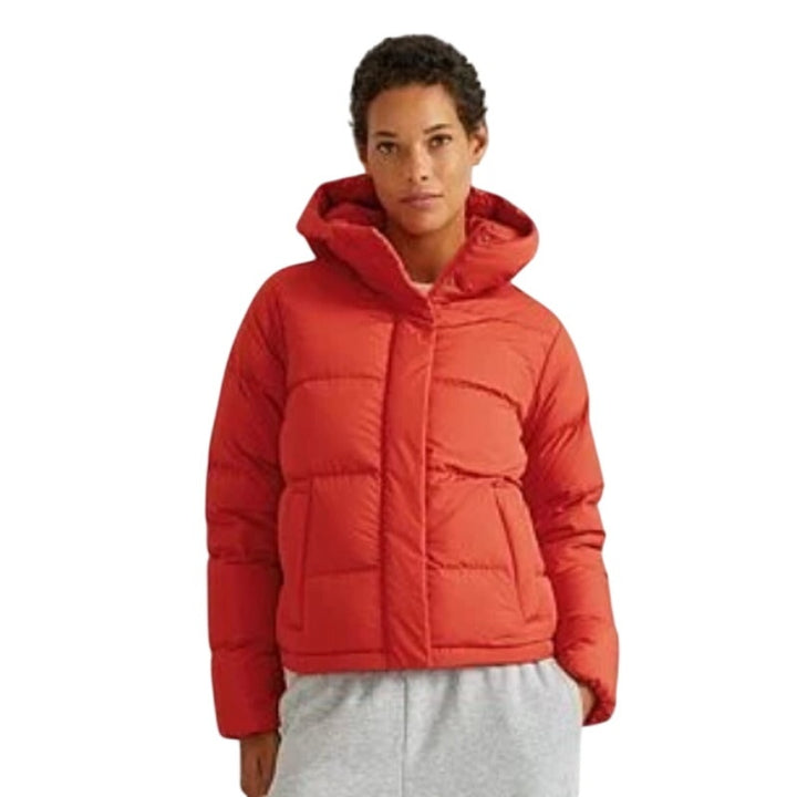 New Eddie Bauer Womens Bright Orange Ketchum 650 FP Down Hoodie Jacket