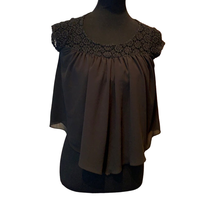 Kiddo by Katie Small Black Flowy Eyelet Lace Embroidered Top Blouse