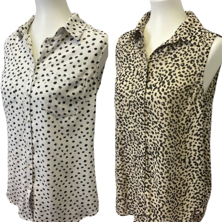 2 Merona Medium H&amp;M Sleeveless Polyester Blend Polka Dot Button Up Tank Tops