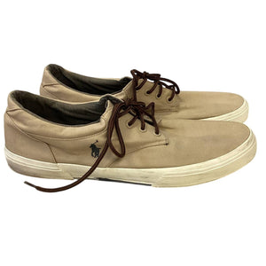 Polo Ralph Lauren 14D Felton Tan Canvas Lace Up Sneakers Casual Tennis Shoes