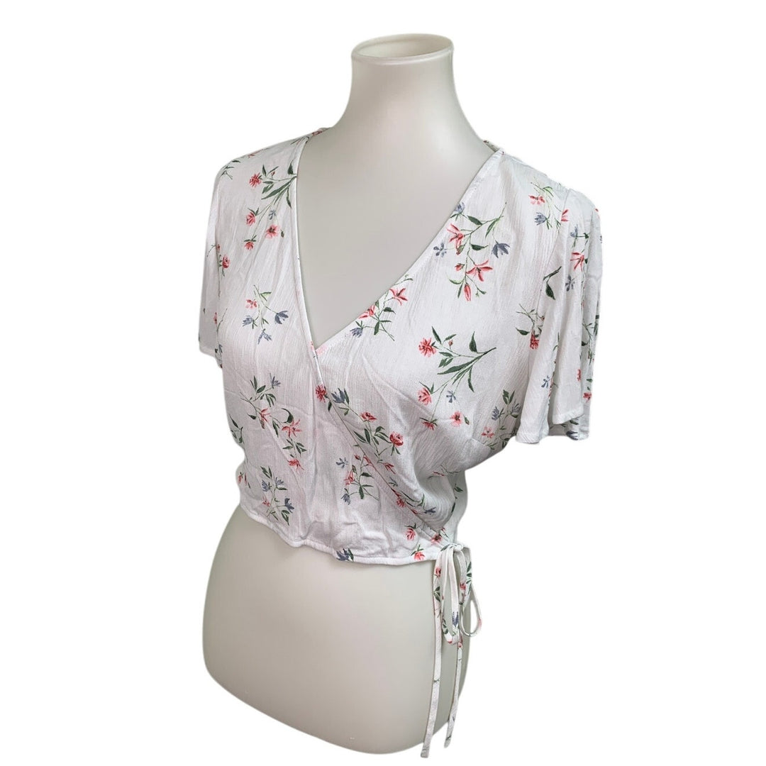 New Lottie Moss Womens Medium Deep V Short Sleeve Side Zip Floral Rayon Top