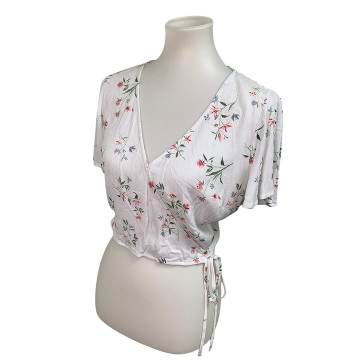 New Lottie Moss Womens Medium Deep V Short Sleeve Side Zip Floral Rayon Top