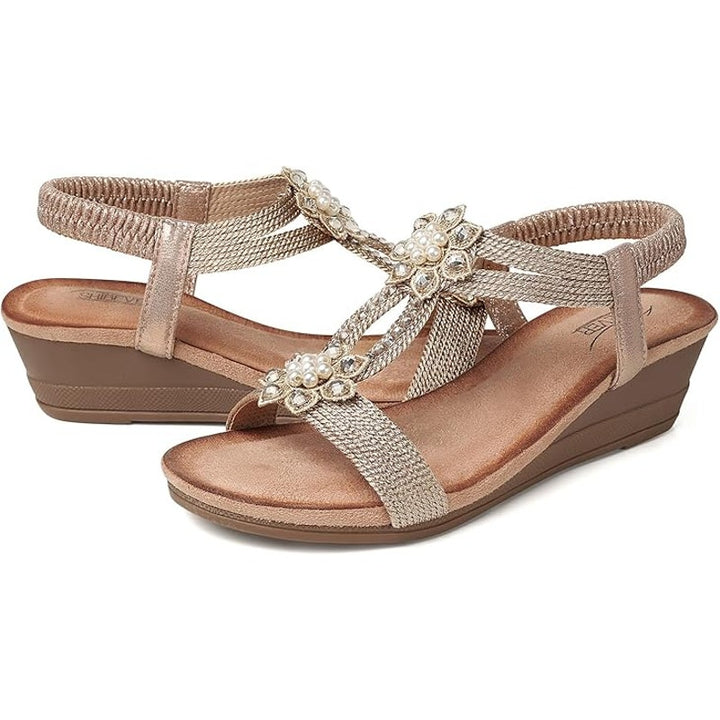 New Shibever Womens Size 6.5 Silver Rhinestone Open Toe Elastic Strap Sandals
