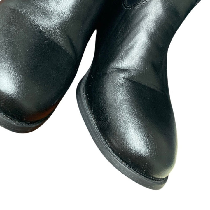 London Fog Womens Size 8.5W Wide Black Faux Leather 1.5" Block Heel Riding Boots
