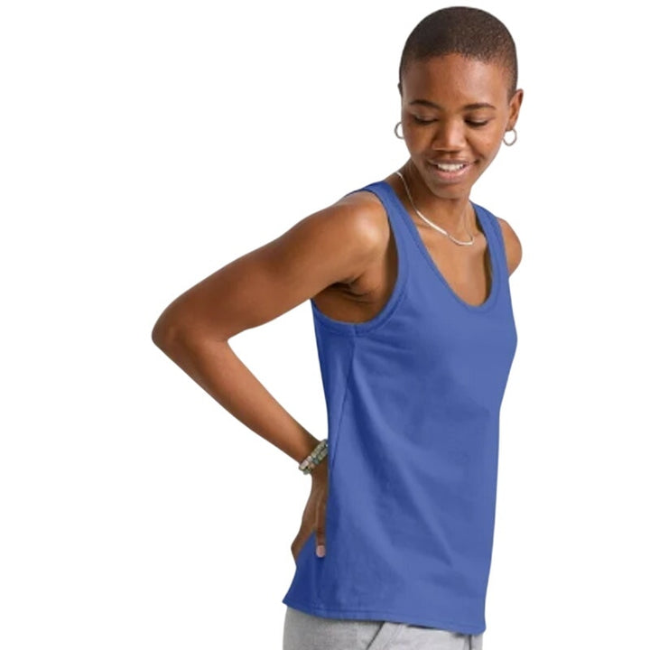 New Hanes Womens Medium Essentials Deep Forte Blue 100% USA Cotton Tank Top