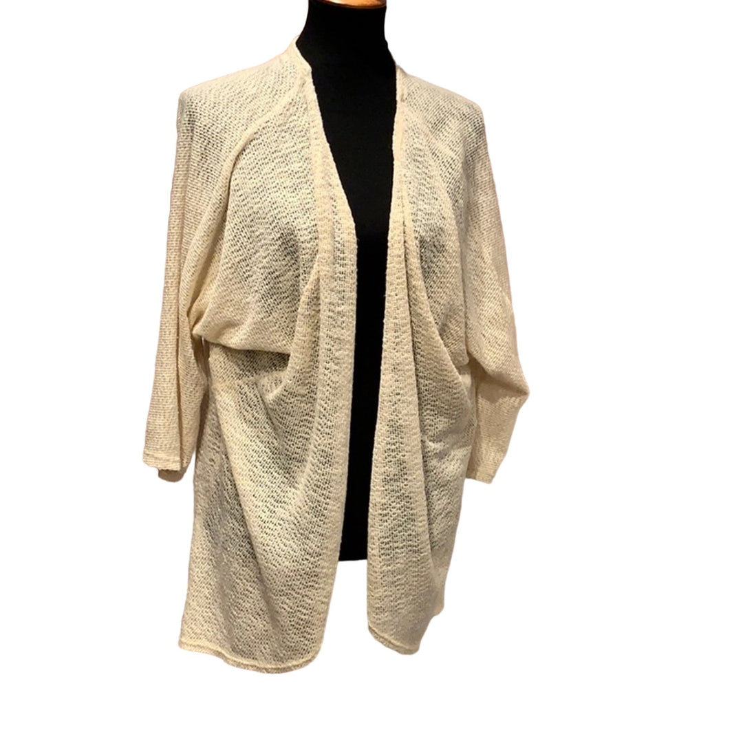 Blue Rain Medium Ivory Knit Open Front Lace Cardigan Sweater Made In USA