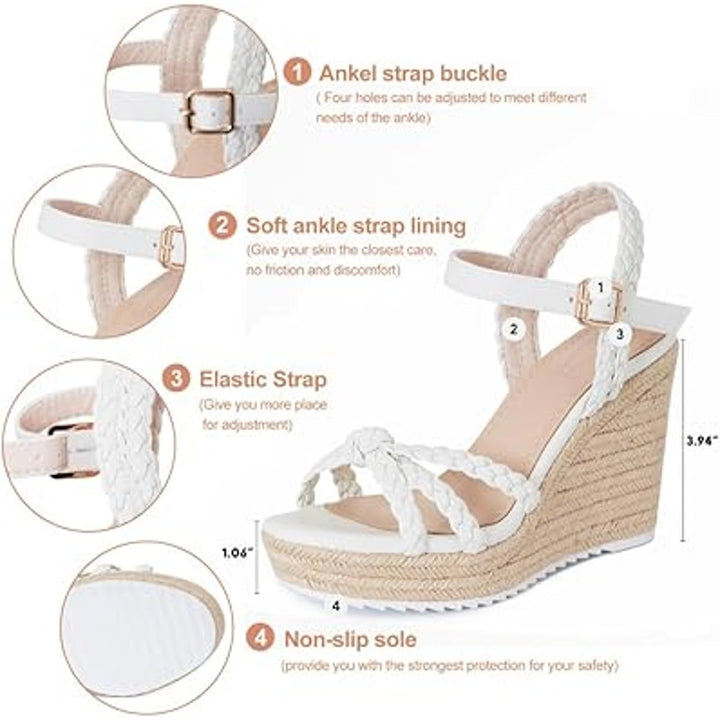Mikarka Womens Size 9 White Open Toe 4" Wedge Heel Ankle Strap Sandal Shoes