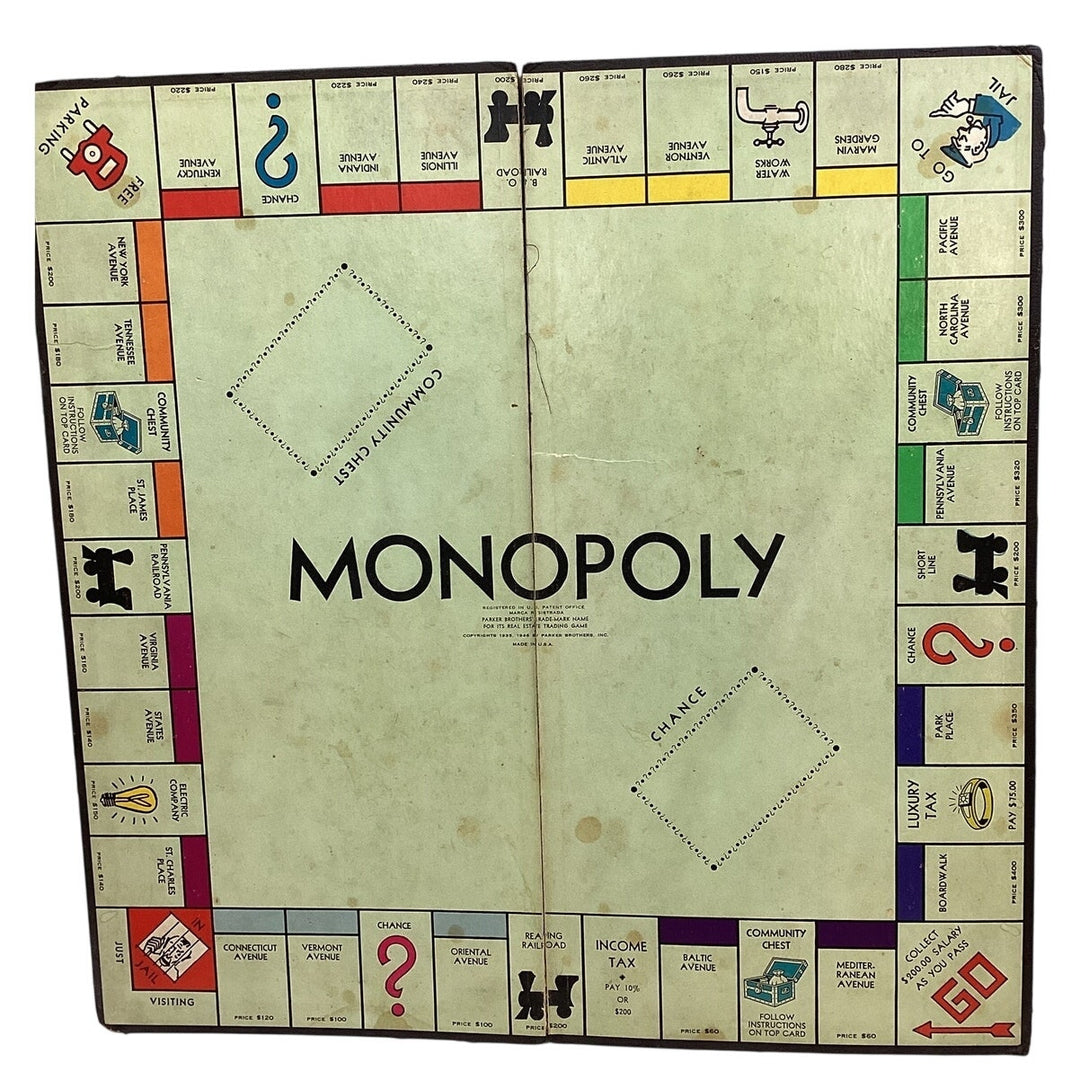 Vintage 1954 Monopoly Parker Brothers Popular Edition Game Board Poor Condition