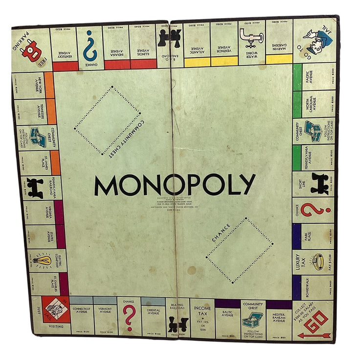 Vintage 1954 Monopoly Parker Brothers Popular Edition Game Board Poor Condition