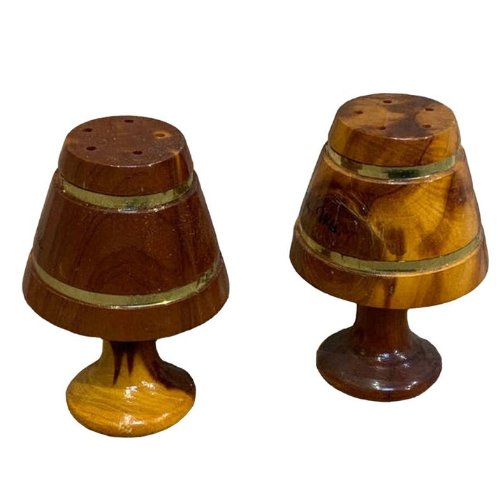 Vintage Wooden Wisconsin Dells Souvenir Lamp Shaped Salt Pepper Shaker Set
