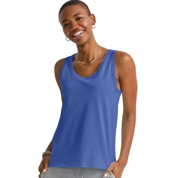 New Hanes Womens Medium Essentials Deep Forte Blue 100% USA Cotton Tank Top