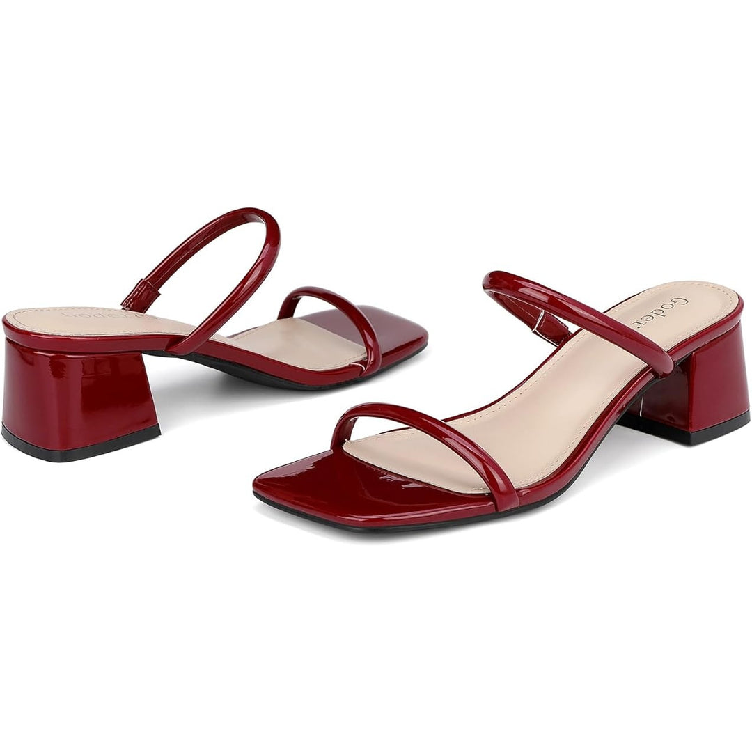 New Goderci Womens Size 10 Burgundy 2" Chunky Block Heel Square Open Toe Shoes