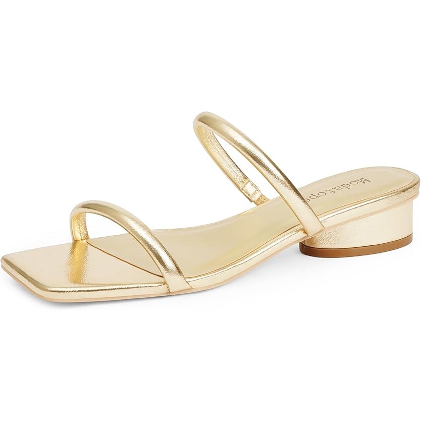 Modatope Womens Size 10 Shiny Gold Square Open Toe 1.75" Heel Sandal Shoes