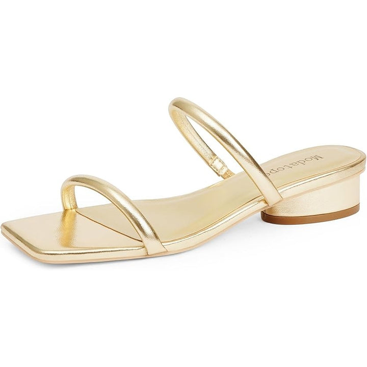 Modatope Womens Size 10 Shiny Gold Square Open Toe 1.75" Heel Sandal Shoes