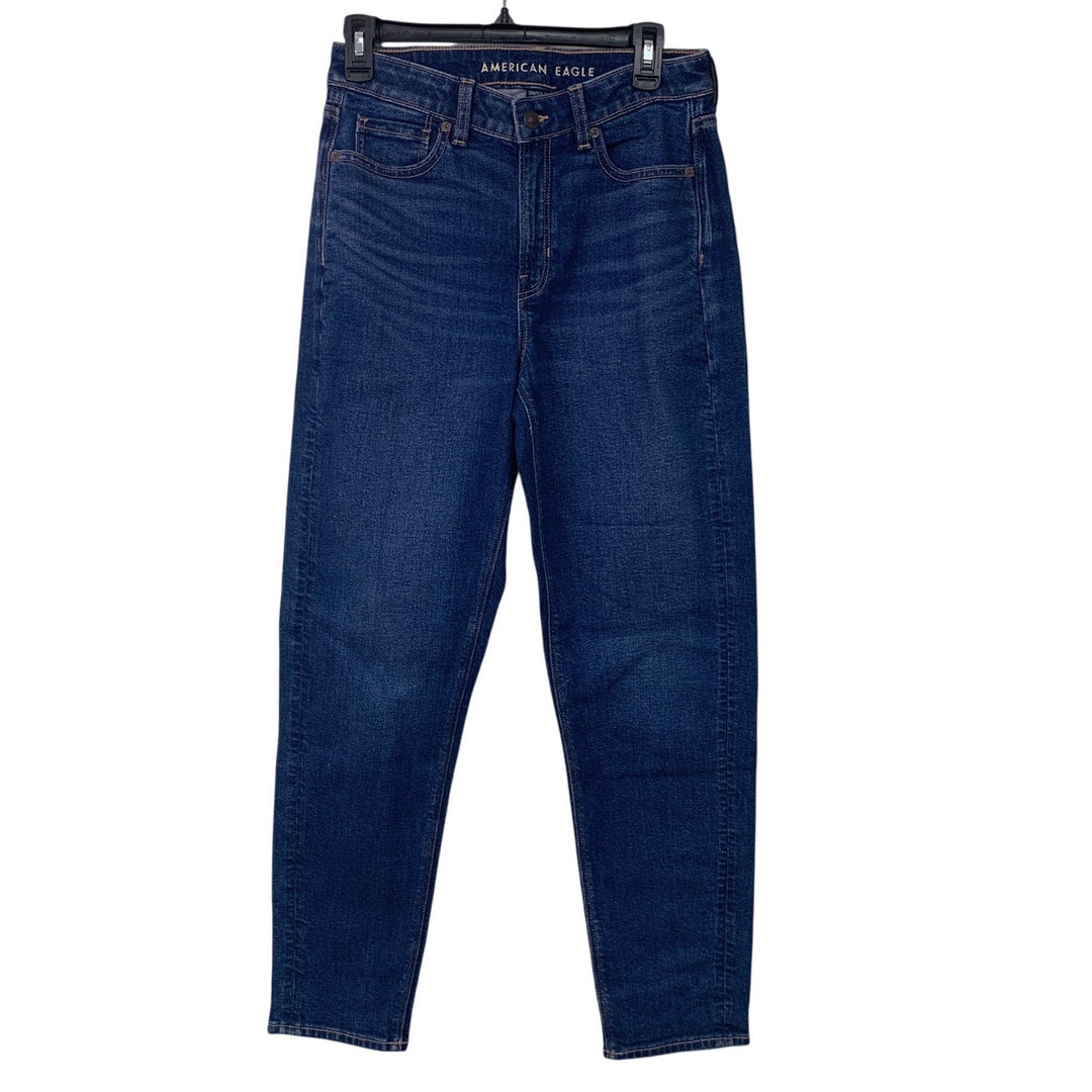 New American Eagle Womens Size 4 Long Cotton Blend Stretch Denim Blue Mom Jeans