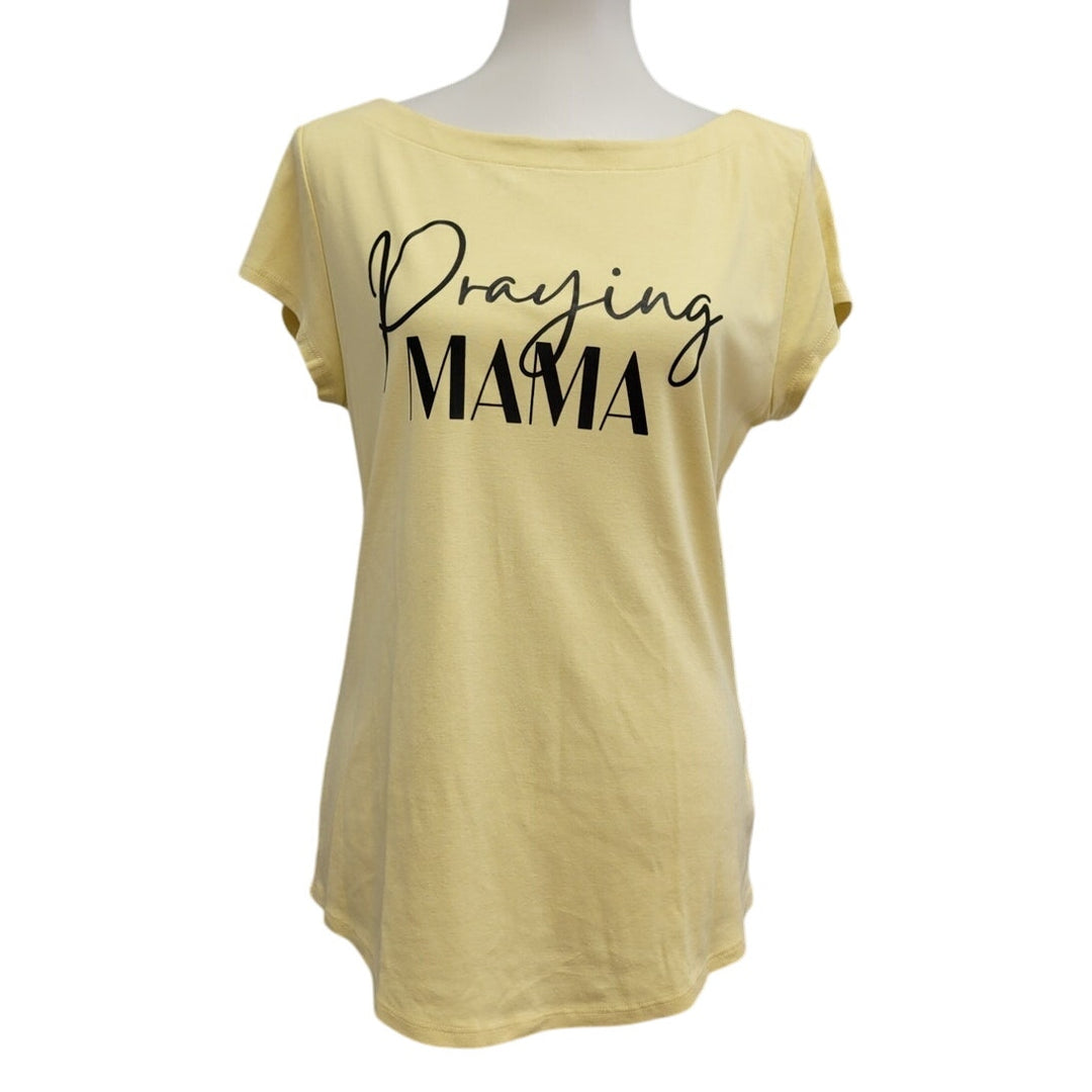 Hand Printed Upcycled Womens XL Praying Mama Short Sleeve Tee Shirt