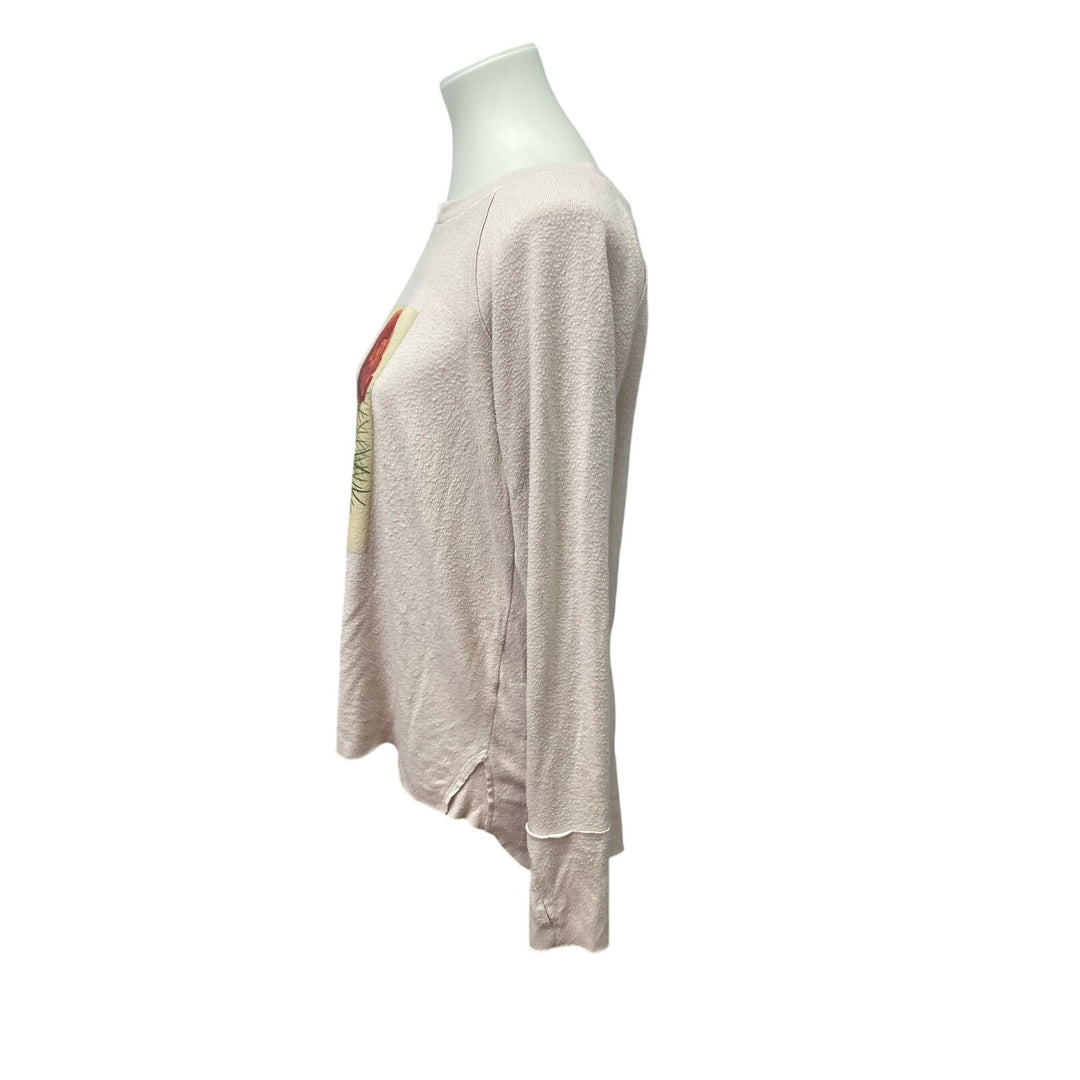 Hand Printed Upcycled Small Red Peony Flower Long Sleeve Crew Neck Sweatshirt