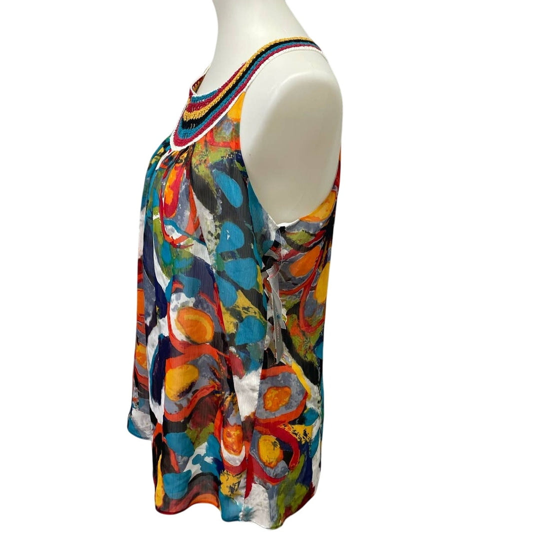 New NY Collection Medium Sleeveless Crochet Neck Flowy Floral Tank Top Blouse