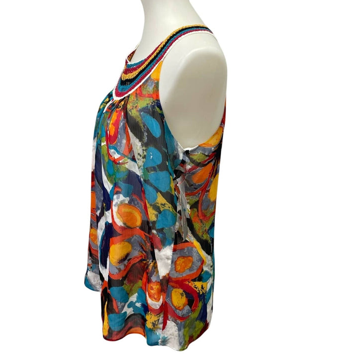 New NY Collection Medium Sleeveless Crochet Neck Flowy Floral Tank Top Blouse