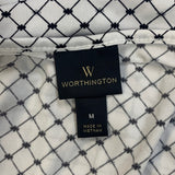 Worthington Womens Medium Keyhole Front Ruffled Short Sleeve Career Blouse Top