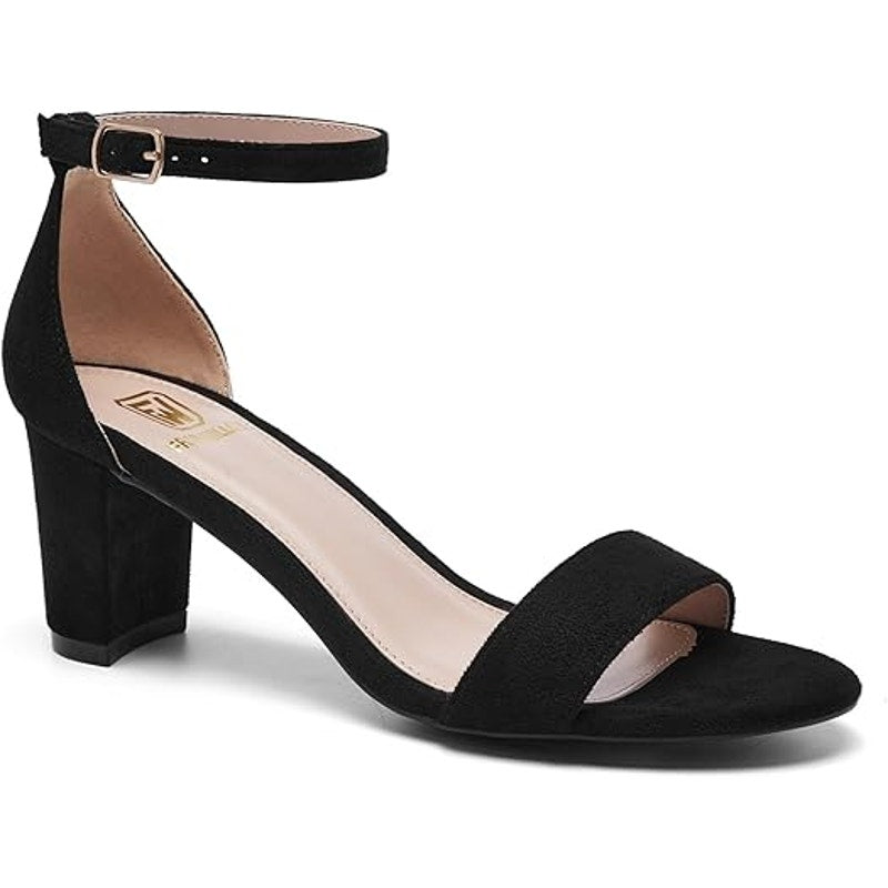 Fran Willor Womens Size 9 Black Faux Suede Open Toe 2.5" Chunky Block Heel Pumps