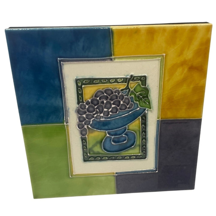 Set of 2 Ceramic Grapes Limes Kitchen Decor Tabletop Tile Home Kitchen Decor
