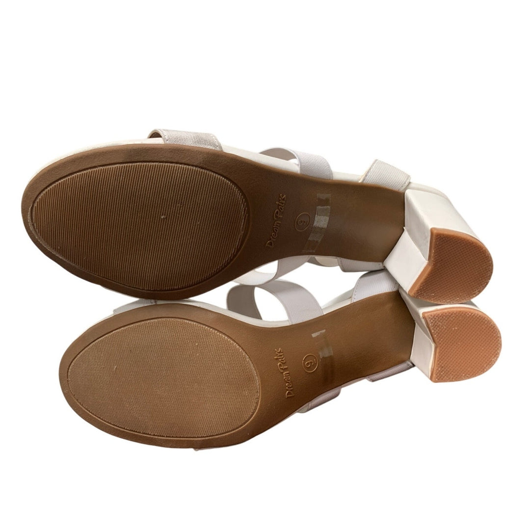 Dream Pairs Womens 9 White Elastic Ankle Strap 3.5" Block Heel Open Toe Shoes